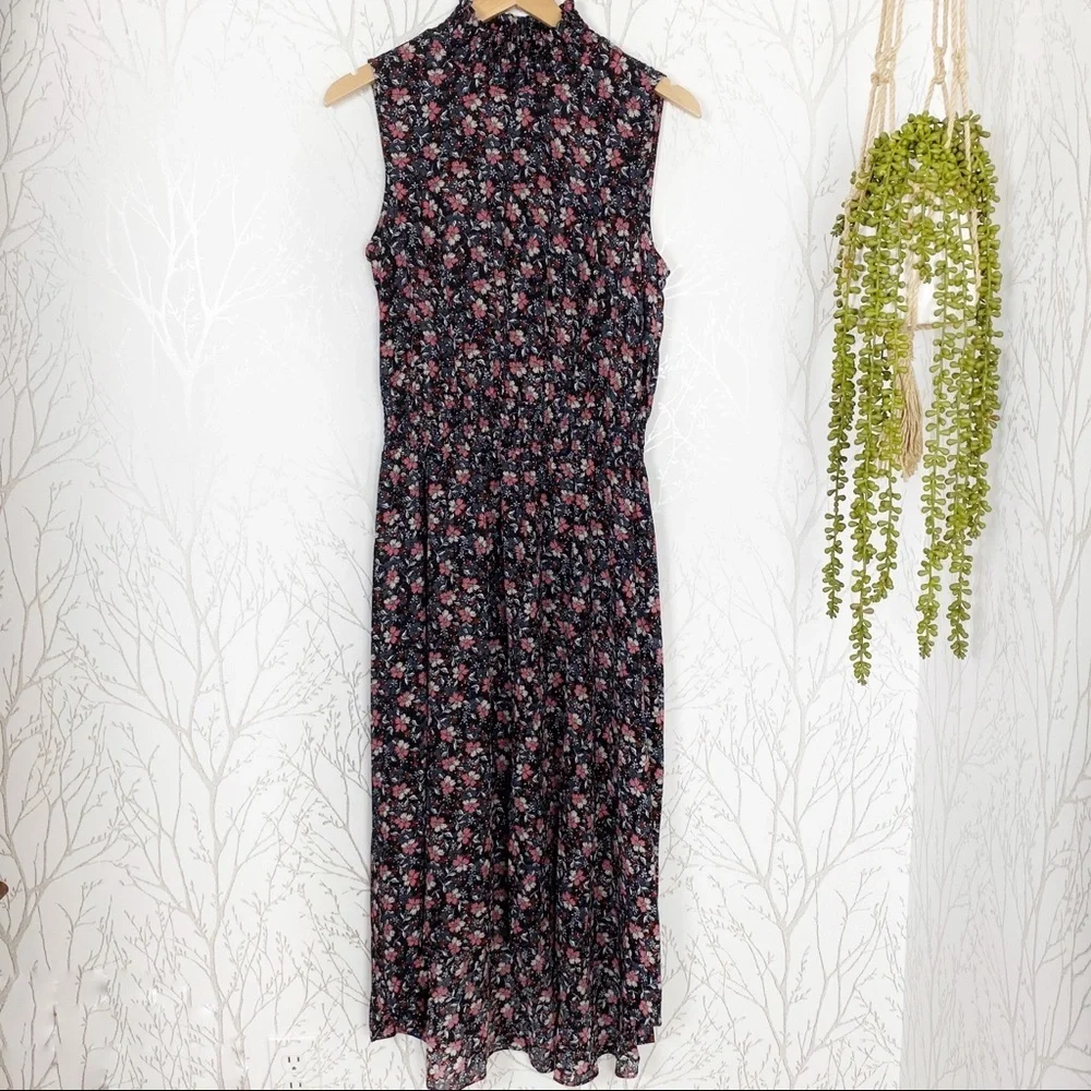 Nanette Lapore Mini Floral Mock neck Black Dress 8